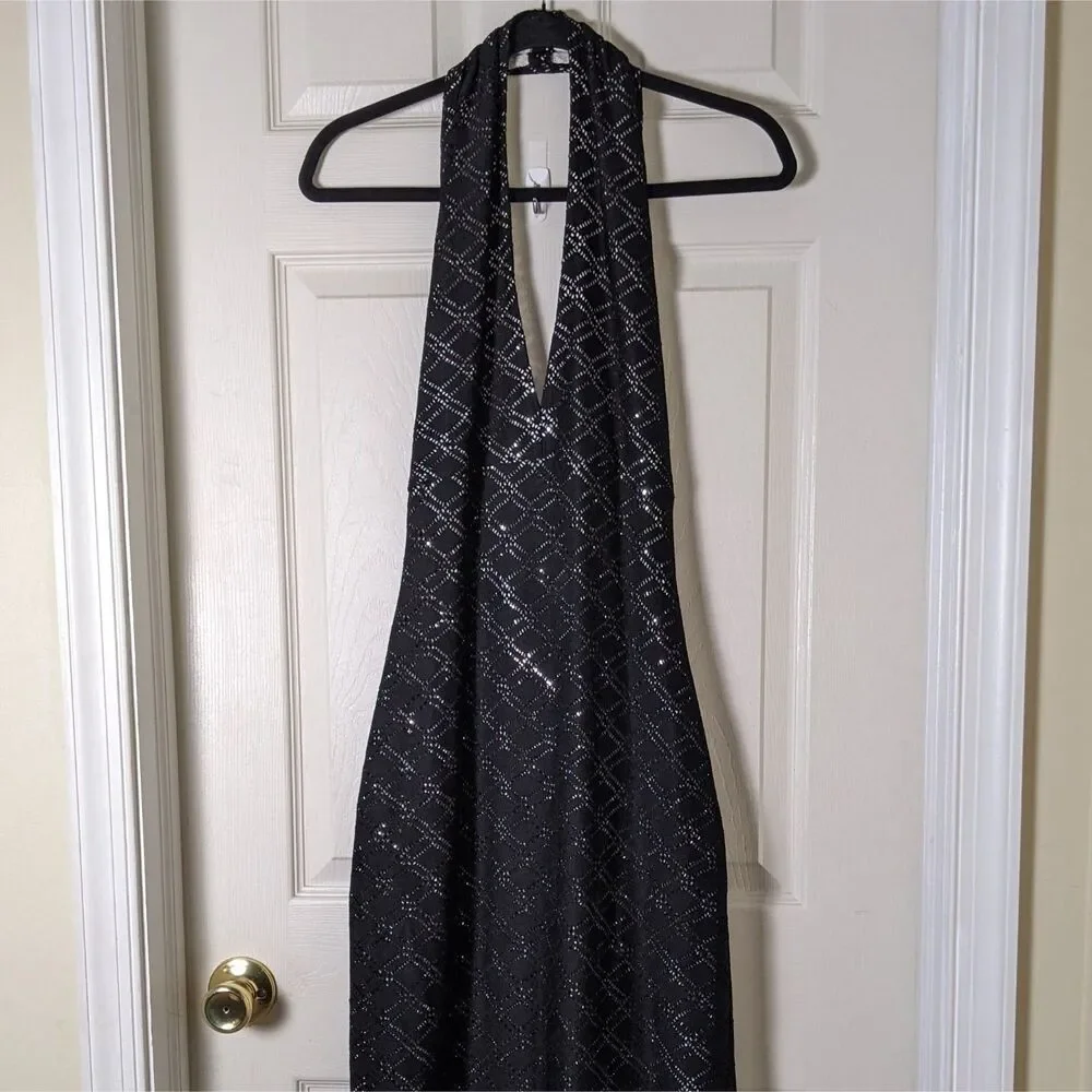 Vtg 98 Jessica McClintock Blk Metallic Mermaid Gown Sz 6 | Y2K Prom Formal Glam - Picture 4 of 16